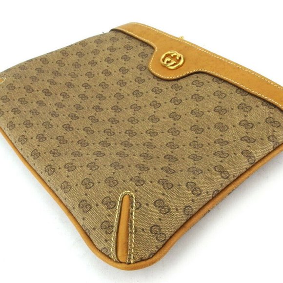 GUCCI Poach Micro GG Beige PVC ~ Leather Authentic USED - Picture 4 of 8